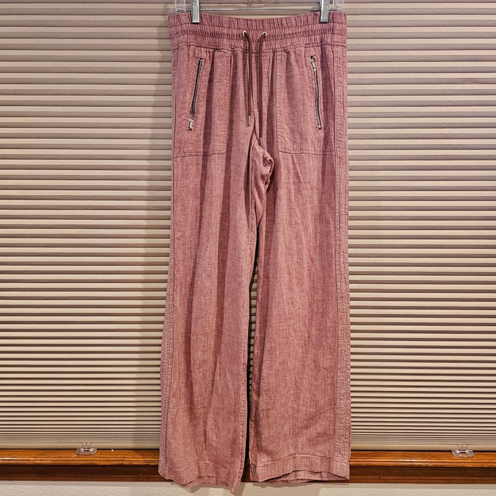 Athleta Cabo Linen Wide Leg Pant Rosewood Mauve 447244-05 Size 6 Zip Pockets